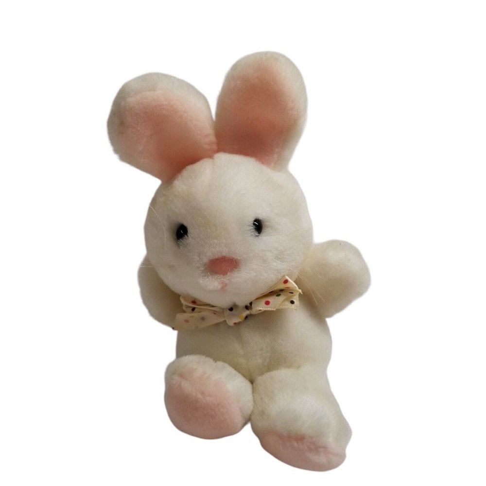Vintage Dakin Plush White Rabbit Stuffed Animal 1992 90s Kid Retro Pink Nose
